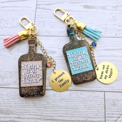 Personalized Brown Liquor Bag Charm – Funny 3D Printed Whiskey Keychain – Keychains – Handmade by ShesSoCrafty Goods
