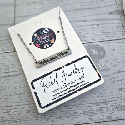 Votes Over Vibes Necklace • Satin Stainless Steel Civic Statement Pendant – Jewelry – Handmade by ShesSoCrafty Goods