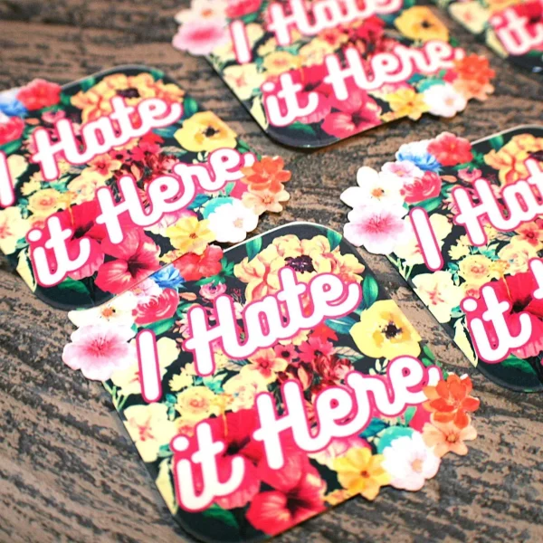 I Hate It Here Sarcastic Floral Laptop Decal, Passive Aggressive Humor Sticker – Stickers – Handmade by ShesSoCrafty Goods