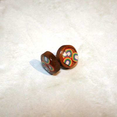 Handmade Wood & Resin Rainbow Stud Earrings – 12mm Round Stainless Steel Studs – LGBTQ+ Pride Jewelry – Earrings – Handmade by ShesSoCrafty Goods