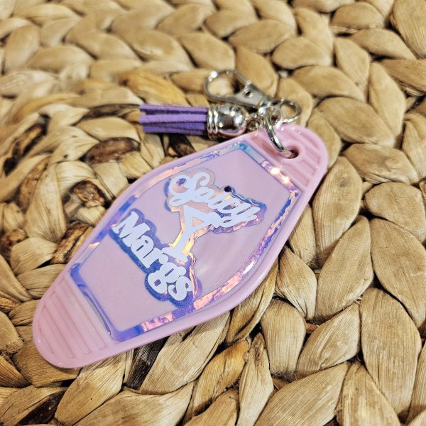 Spicy Margarita Motel Keychain Bag Charm, Retro Pink Holographic – Uncategorized – Handmade by ShesSoCrafty Goods