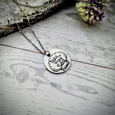 Engraved Scallop Shell Necklace – Stainless Steel (Take Me to the Sea) – Jewelry – Handmade by ShesSoCrafty Goods