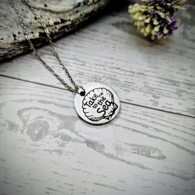 Engraved Scallop Shell Necklace – Stainless Steel (Take Me to the Sea) – Jewelry – Handmade by ShesSoCrafty Goods