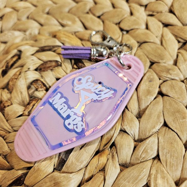 Spicy Margarita Motel Keychain Bag Charm, Retro Pink Holographic – Uncategorized – Handmade by ShesSoCrafty Goods