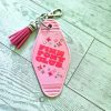 Pink Pony Club Motel Keychain — Pastel Pink Rhinestone Tassel Bag Charm – Uncategorized – Handmade by ShesSoCrafty Goods