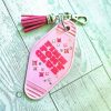 Pink Pony Club Motel Keychain — Pastel Pink Rhinestone Tassel Bag Charm – Uncategorized – Handmade by ShesSoCrafty Goods