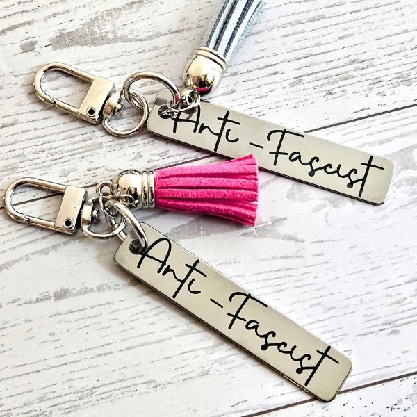 Anti-Fascist Minimalist Keychain - Activist Stainless Steel Bag Charm – Keychains – Handmade by ShesSoCrafty Goods