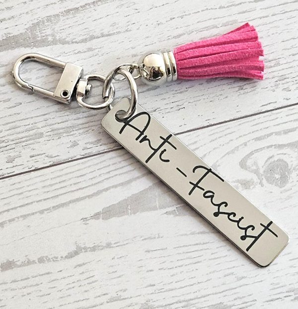 Anti-Fascist Minimalist Keychain - Activist Stainless Steel Bag Charm – Keychains – Handmade by ShesSoCrafty Goods