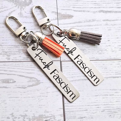 Fuck Fascism Keychain – Engraved Stainless Steel Bar Keychain – Activist Protest Accessory – Keychains – Handmade by ShesSoCrafty Goods