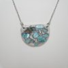 Handmade Concrete Pendant Necklace: Blue Iridescent Stone Inlay, Silver Chrome Accent – Jewelry – Handmade by ShesSoCrafty Goods