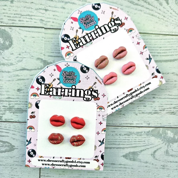 il_fullxfull.7581666422_rfs3 Tiny Lip Stud Earrings, Matte Glitter Polymer Clay, Hypoallergenic Minimalist Feminist Jewelry – Jewelry – Handmade by ShesSoCrafty Goods