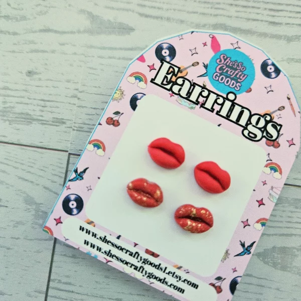 il_fullxfull.7581666506_5uus Tiny Lip Stud Earrings, Matte Glitter Polymer Clay, Hypoallergenic Minimalist Feminist Jewelry – Jewelry – Handmade by ShesSoCrafty Goods