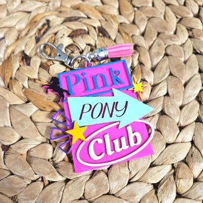 Pink Pony Club Sign Keychain: Hand-Painted WeHo Bag Tag โ Keychains โ Handmade by ShesSoCrafty Goods