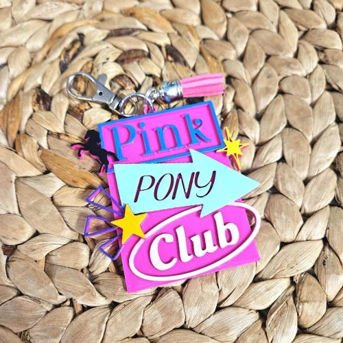 il_fullxfull.7581667350_dkpt Pink Pony Club Sign Keychain: Hand-Painted WeHo Bag Tag β Keychains β Handmade by ShesSoCrafty Goods