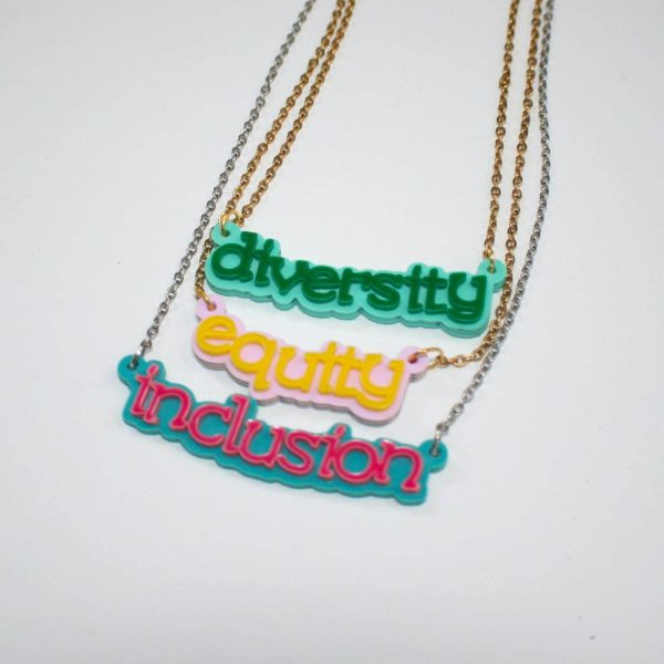 DEI Necklace Trio - Diversity - Equity - Inclusion - Choose one or Full set – Jewelry – Handmade by ShesSoCrafty Goods