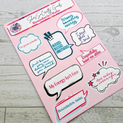 Boundaries Babe Sticker Sheet: Waterproof Vinyl Decals for Journaling β Say It Louder β Handmade by ShesSoCrafty Goods