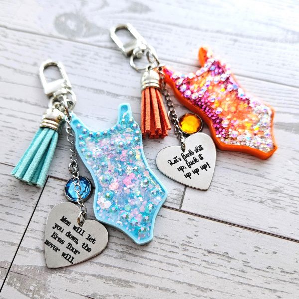 il_fullxfull.7606454984_klya Custom Showgirl Eras Bodysuit Keychain – Personalized Glitter Resin Bag Charm with Engraved Quote – Keychains – Handmade by ShesSoCrafty Goods