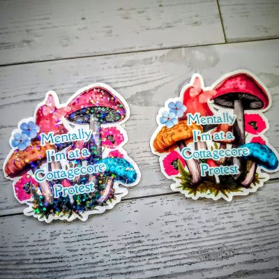 Cottagecore Feminist Sticker: Watercolor Mushroom & Floral Vinyl Decal – Say It Louder – Handmade by ShesSoCrafty Goods