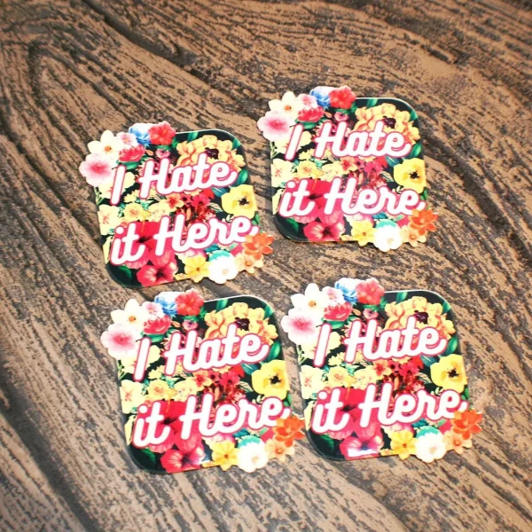 I Hate It Here Sarcastic Floral Laptop Decal, Passive Aggressive Humor Sticker – Stickers – Handmade by ShesSoCrafty Goods