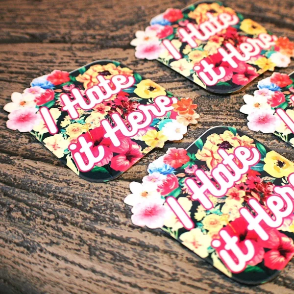I Hate It Here Sarcastic Floral Laptop Decal, Passive Aggressive Humor Sticker – Stickers – Handmade by ShesSoCrafty Goods