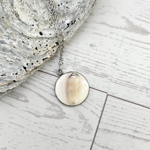 il_fullxfull.7629590479_b03l Lettered Olive Shell Necklace: Silver Chrome Tip, Coastal Pendant – Jewelry – Handmade by ShesSoCrafty Goods