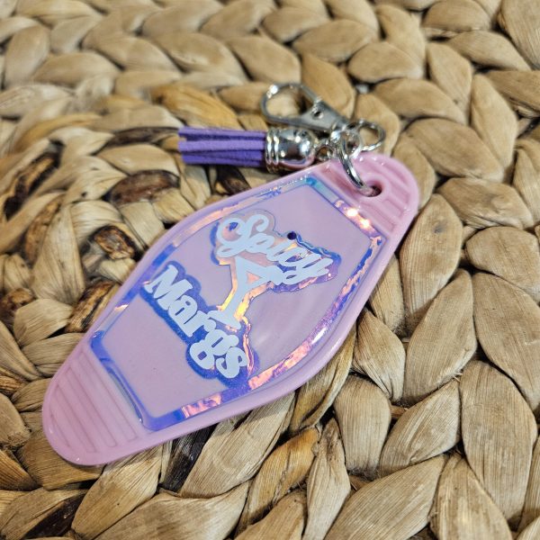 Spicy Margarita Motel Keychain Bag Charm, Retro Pink Holographic – Uncategorized – Handmade by ShesSoCrafty Goods