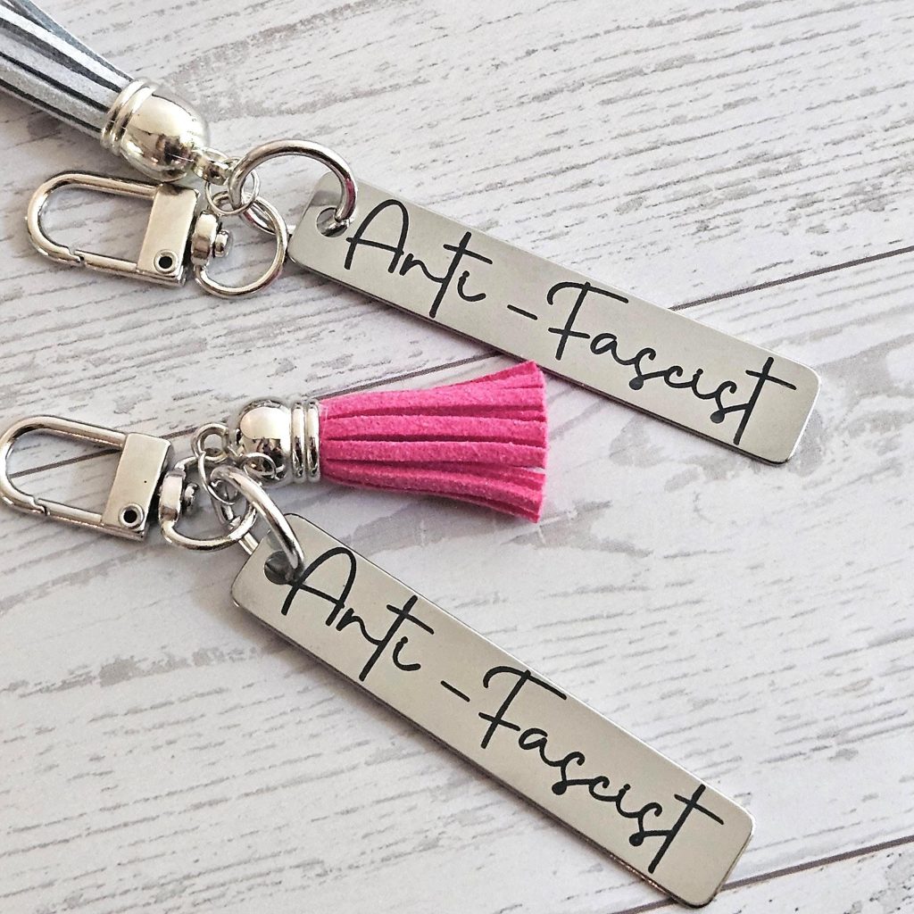Anti-Fascist Minimalist Keychain - Activist Stainless Steel Bag Charm – Keychains – Handmade by ShesSoCrafty Goods