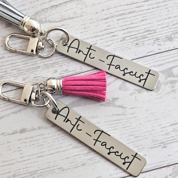 Anti-Fascist Minimalist Keychain - Activist Stainless Steel Bag Charm – Keychains – Handmade by ShesSoCrafty Goods