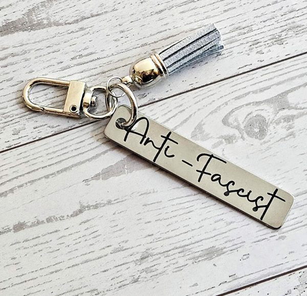 Anti-Fascist Minimalist Keychain - Activist Stainless Steel Bag Charm – Keychains – Handmade by ShesSoCrafty Goods