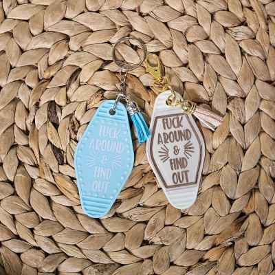 Fuck Around and Find Out Motel Keychain Bag Charm – Keychains – Handmade by ShesSoCrafty Goods