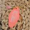 il_fullxfull.7629603525_ev34 Getaway Car Motel Keychain Bag Charm, Coral Pink Rhinestone Tassel – Keychains – Handmade by ShesSoCrafty Goods