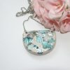 Handmade Concrete Pendant Necklace: Blue Iridescent Stone Inlay, Silver Chrome Accent – Jewelry – Handmade by ShesSoCrafty Goods