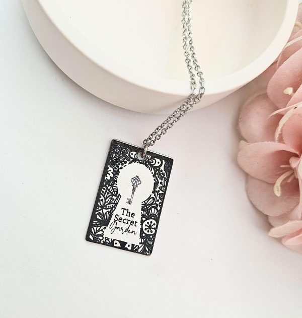 Secret Garden Book Necklace – Engraved Miniature Book Pendant – Cottagecore Literary Jewelry – Bookish – Handmade by ShesSoCrafty Goods