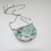 Handmade Concrete Pendant Necklace: Blue Iridescent Stone Inlay, Silver Chrome Accent – Jewelry – Handmade by ShesSoCrafty Goods