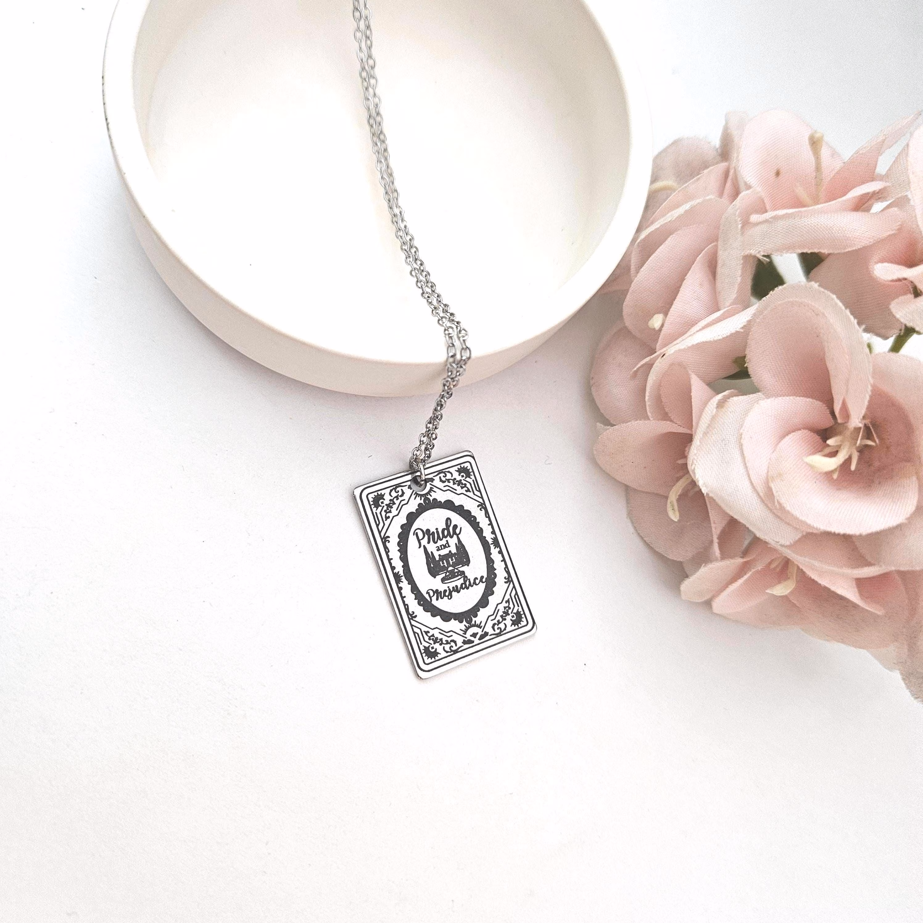 Pride and Prejudice Book Necklace – Jane Austen Literary Jewelry – Engraved Regency Pendant – Bookish – Handmade by ShesSoCrafty Goods