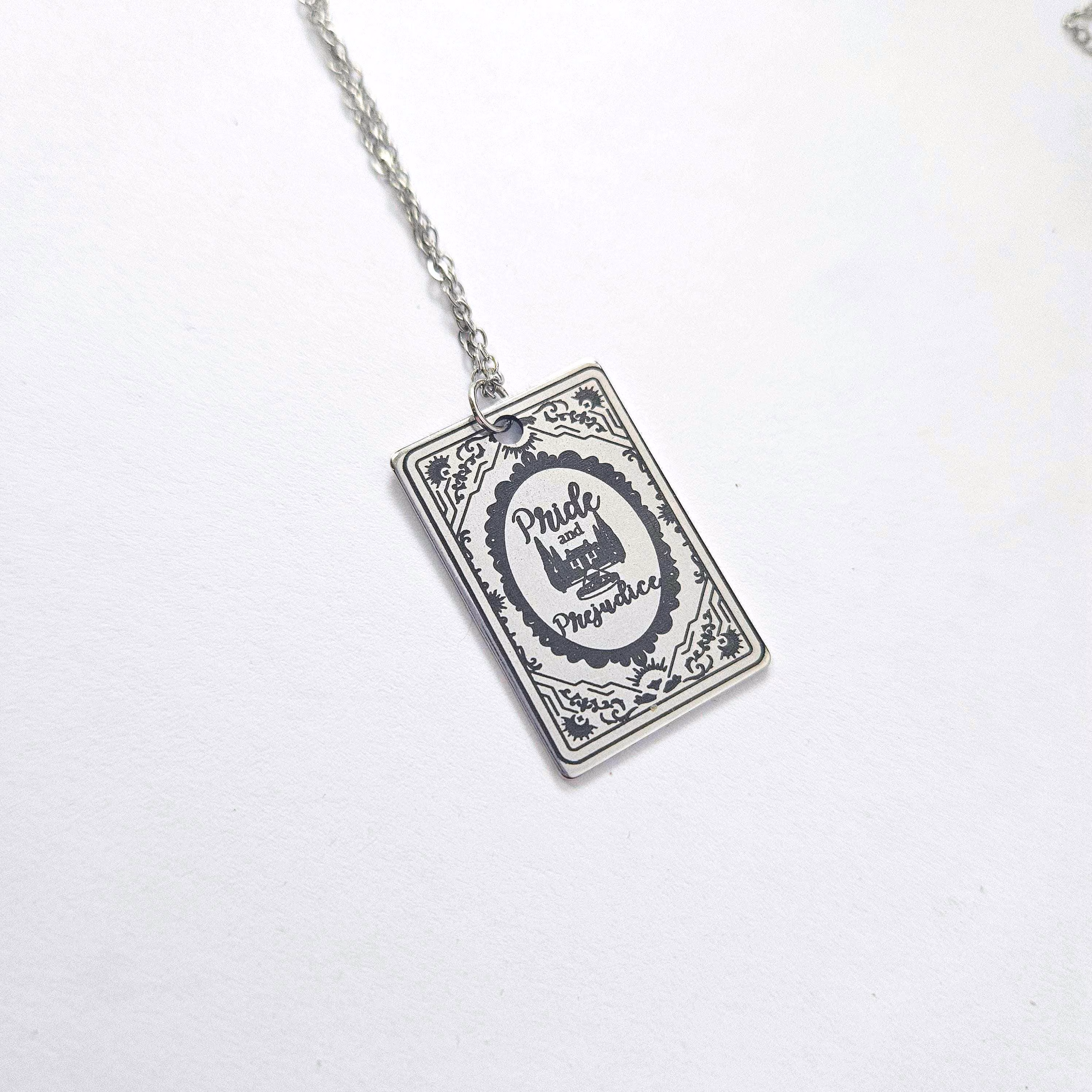 Pride and Prejudice Book Necklace – Jane Austen Literary Jewelry – Engraved Regency Pendant – Bookish – Handmade by ShesSoCrafty Goods