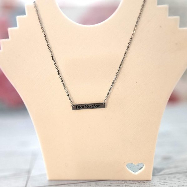 il_fullxfull.7629612145_k4w3 Fear No Man Necklace β Feminist Stainless Steel Bar Pendant with Black Engraving β Jewelry β Handmade by ShesSoCrafty Goods