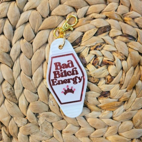 Motel Keychain Bag Charm, Bad Bitch Energy Rhinestone Accented Keychain – Uncategorized – Handmade by ShesSoCrafty Goods
