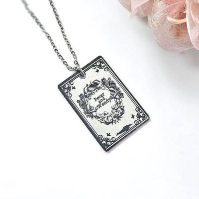 Engraved Peter and Wendy Book Necklace – Stainless Steel Literary Jewelry – Bookish – Handmade by ShesSoCrafty Goods