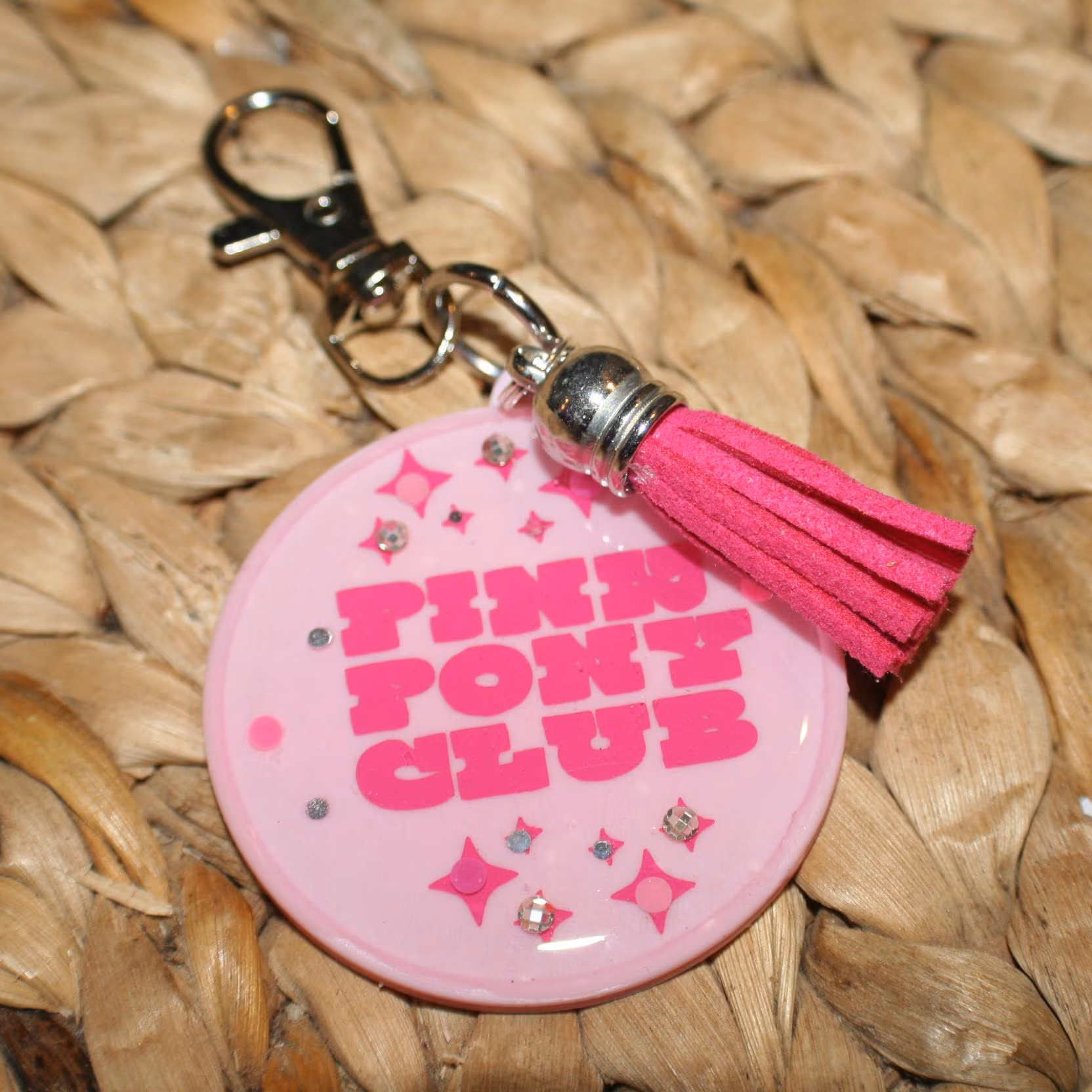 il_fullxfull.7629612439_8jcd Pink Pony Club Motel Keychain Round Keychain with Tassel – Keychains – Handmade by ShesSoCrafty Goods