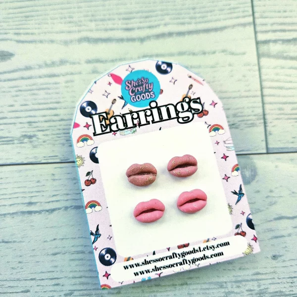 il_fullxfull.7629614363_132k Tiny Lip Stud Earrings, Matte Glitter Polymer Clay, Hypoallergenic Minimalist Feminist Jewelry – Jewelry – Handmade by ShesSoCrafty Goods