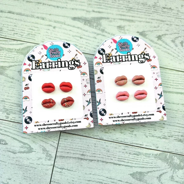 il_fullxfull.7629614479_1cz7 Tiny Lip Stud Earrings, Matte Glitter Polymer Clay, Hypoallergenic Minimalist Feminist Jewelry – Jewelry – Handmade by ShesSoCrafty Goods