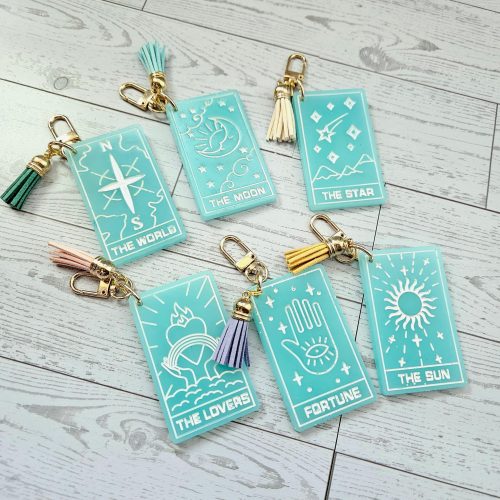 il_fullxfull.7629621071_1q2b Major Arcana Tarot Card Keychains – 6 Bright & Magical Varieties – Keychains – Handmade by ShesSoCrafty Goods