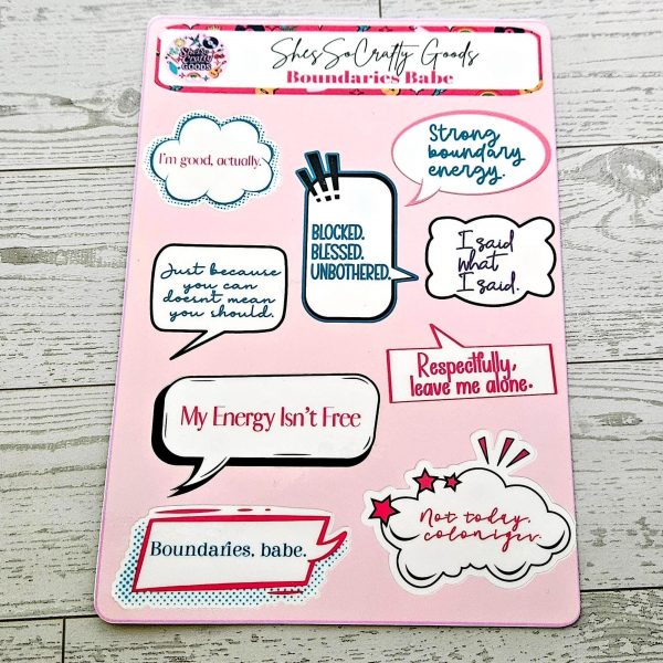 Boundaries Babe Sticker Sheet: Waterproof Vinyl Decals for Journaling – Say It Louder – Handmade by ShesSoCrafty Goods