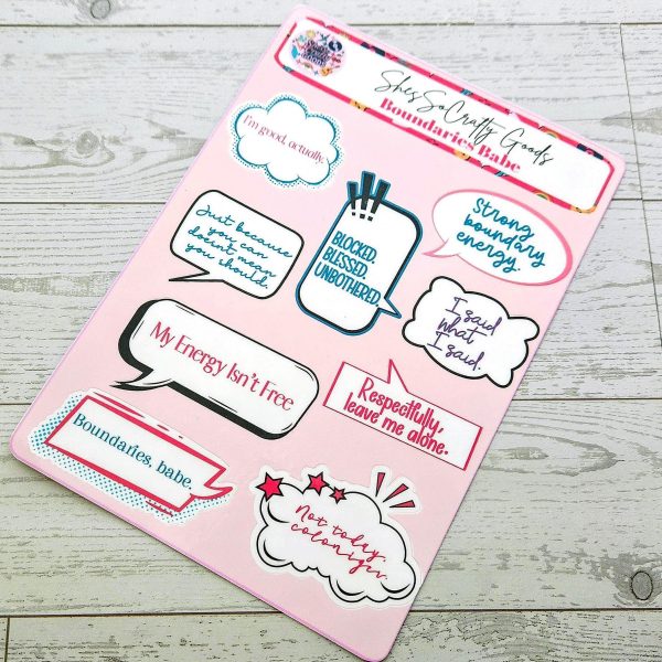Boundaries Babe Sticker Sheet: Waterproof Vinyl Decals for Journaling – Say It Louder – Handmade by ShesSoCrafty Goods