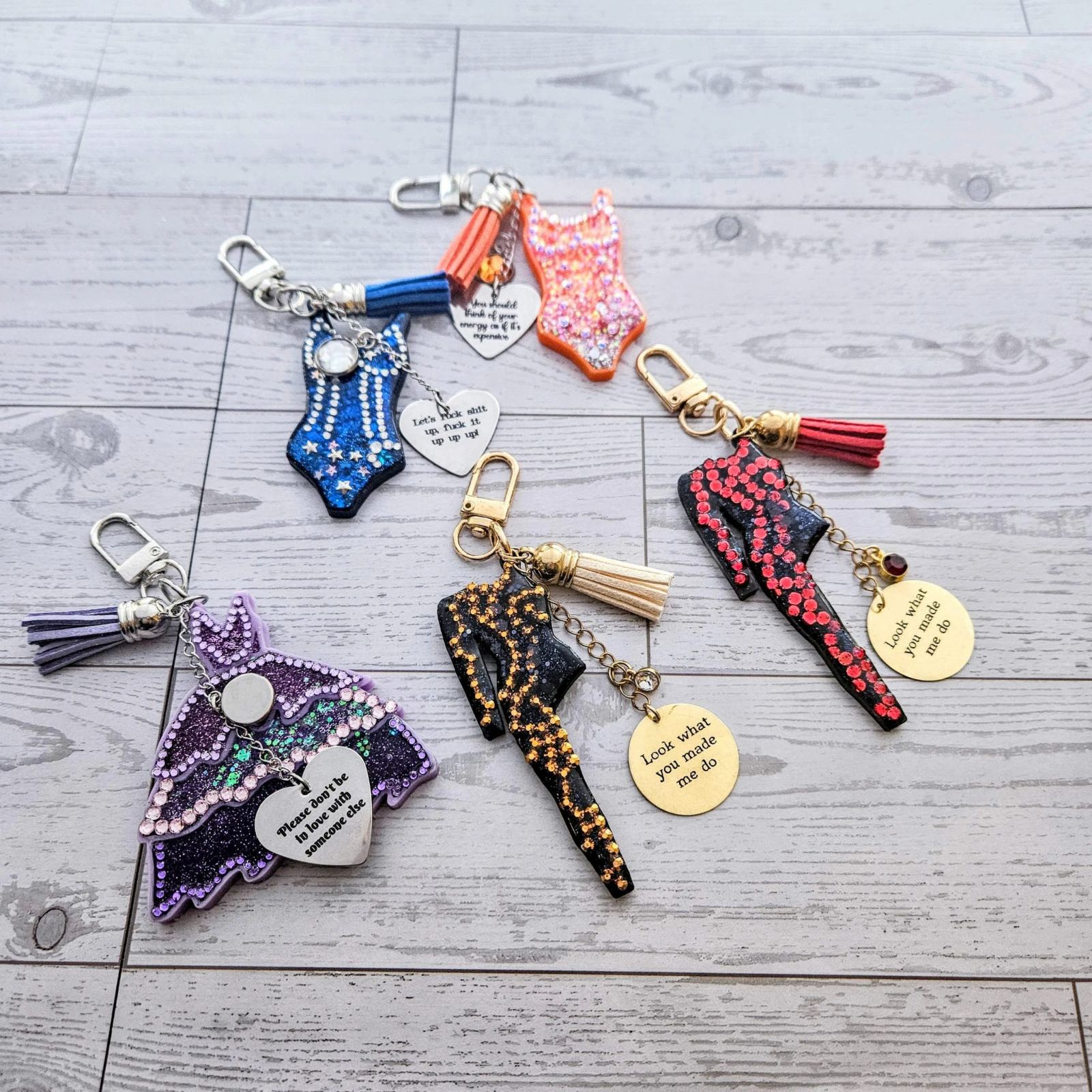 Eras Rhinestone Snake Bodysuit Charm, Custom Engraved Gold Tag Tassel, Concert Bag Charm Eras Rhinestone Snake Bodysuit Charm, Custom Engraved Gold Tag Tassel, Concert Bag Charm โ Keychains โ Handmade by ShesSoCrafty Goods