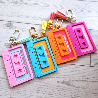 Retro 80s Cassette Bag Charm, NFC Mixtape Keychain, Nostalgic Music Accessory – Keychains – Handmade by ShesSoCrafty Goods