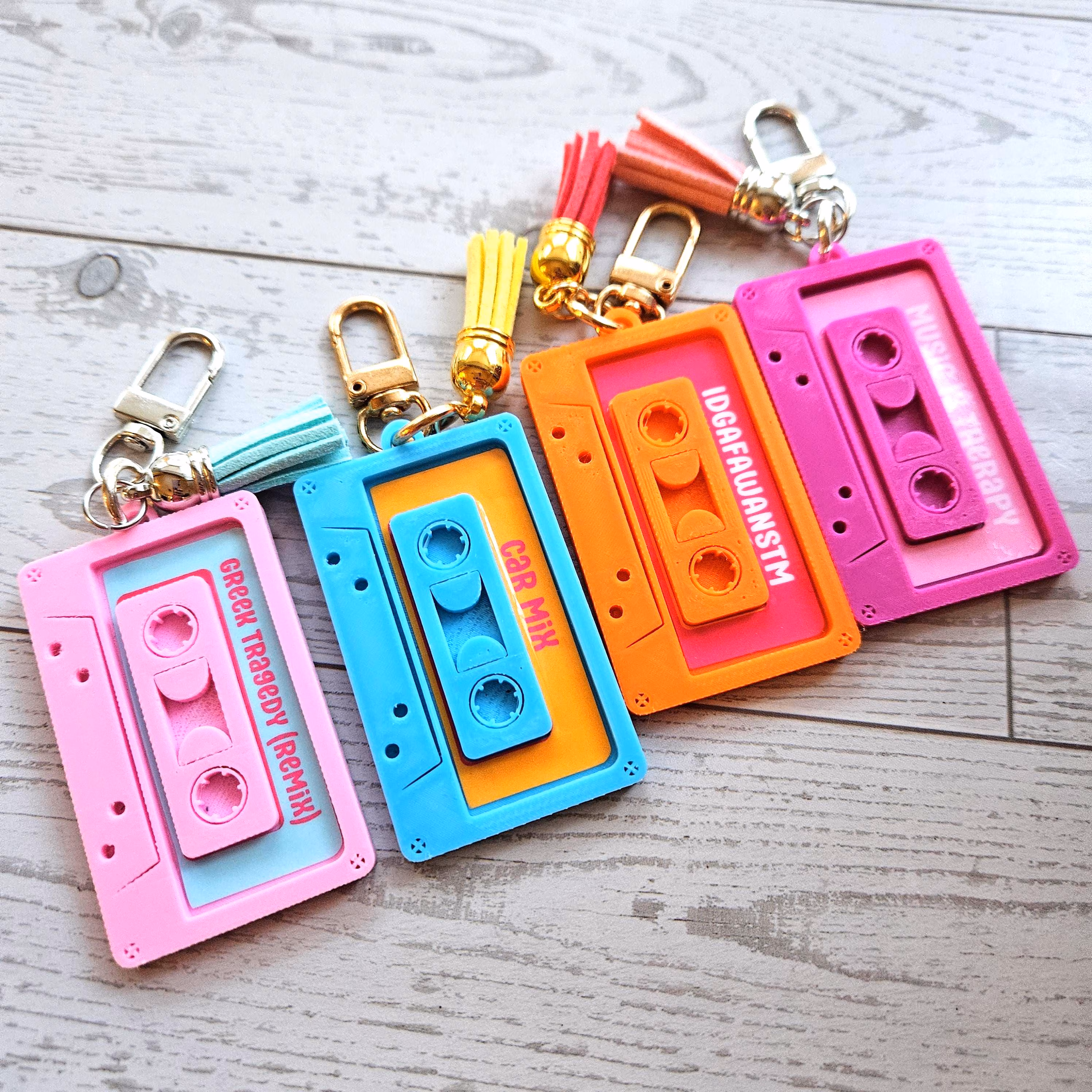 Retro 80s Cassette Bag Charm, NFC Mixtape Keychain, Nostalgic Music Accessory – Keychains – Handmade by ShesSoCrafty Goods