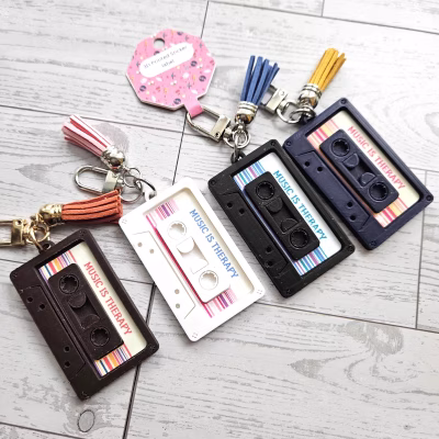 Cassette Tape Bag Charm, Custom NFC Spotify Playlist Keychain, Retro Music Accessory – Keychains – Handmade by ShesSoCrafty Goods