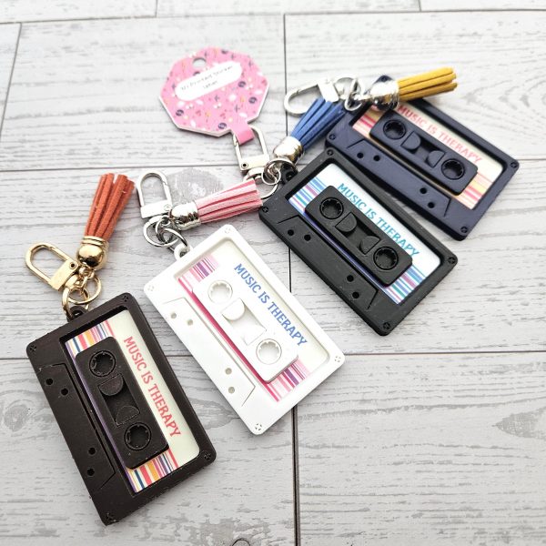 Cassette Tape Bag Charm, Custom NFC Spotify Playlist Keychain, Retro Music Accessory – Keychains – Handmade by ShesSoCrafty Goods